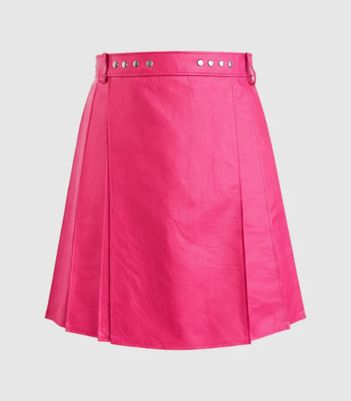 Plain Pink Leather Kilt Front 