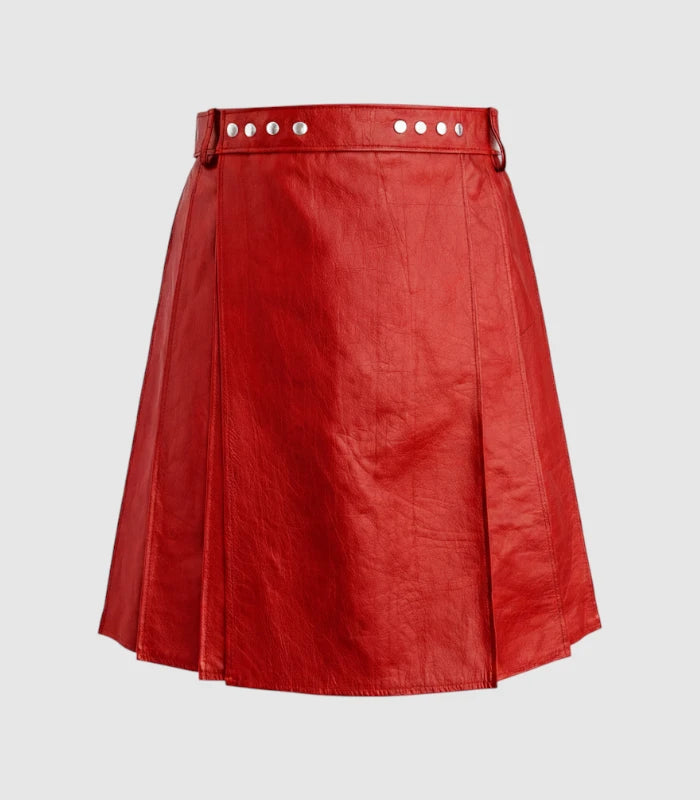 Plain Red Leather Kilt Front