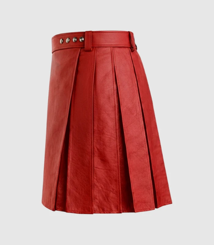 Plain Red Leather Kilt Left Side