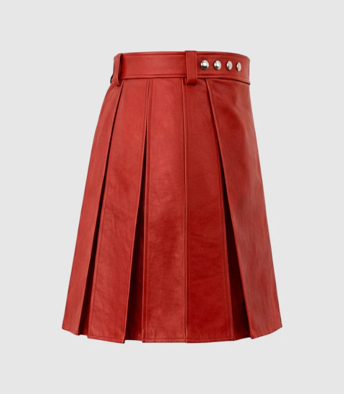 Plain Red Leather Kilt Right Side