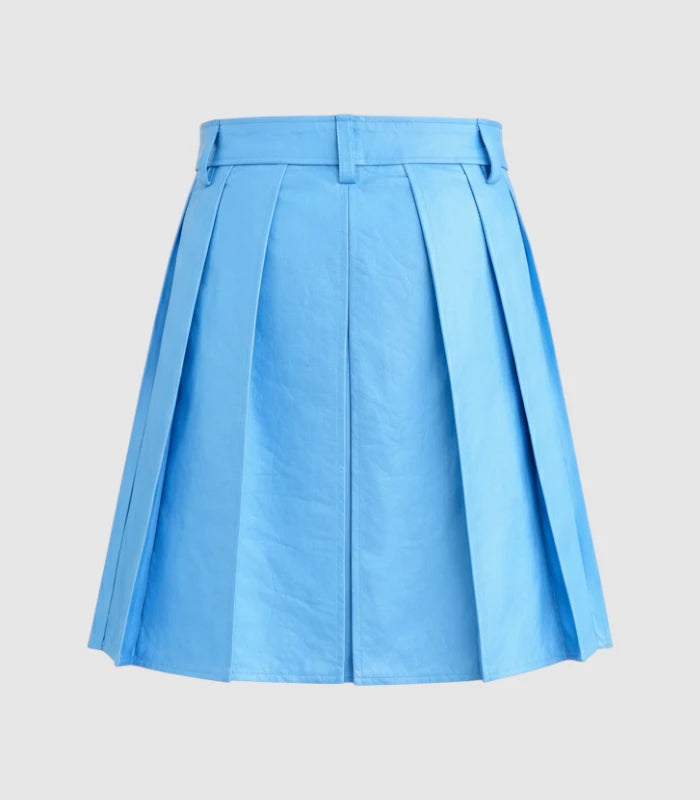 Plain Sky Blue Leather Kilt Back