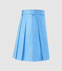 Plain Sky Blue Leather Kilt Right Side