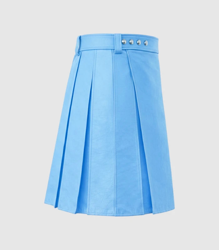 Plain Sky Blue Leather Kilt Right Side