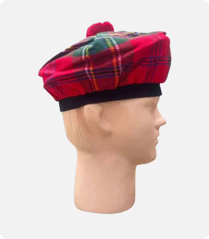 Red Royal Stewart Tartan Tam O Shanter Hat Right Side