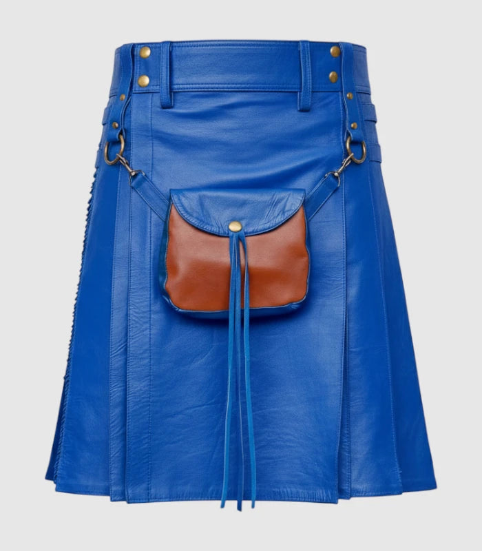 Standard Blue Leather Kilt Front