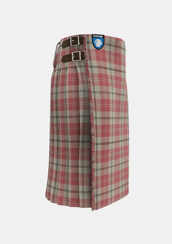Traditional_Ailsa_Pink_Tartan_kilt_right_image_with_pleated_design_and_adjustable_buckles_for_men