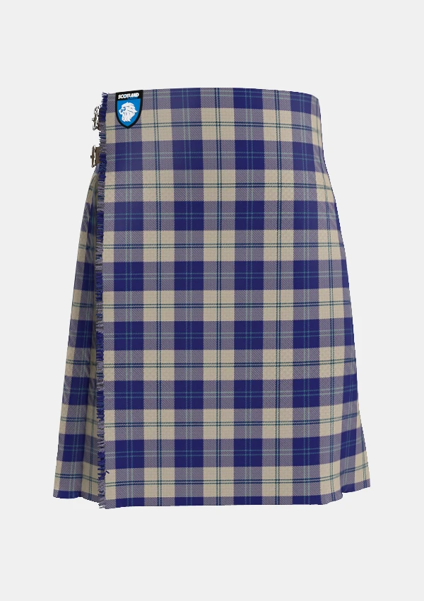 Traditional_Ailsa_Royal_Blue_Tartan_kilt_front_image_with_pleated_design_and_adjustable_buckles_for_men