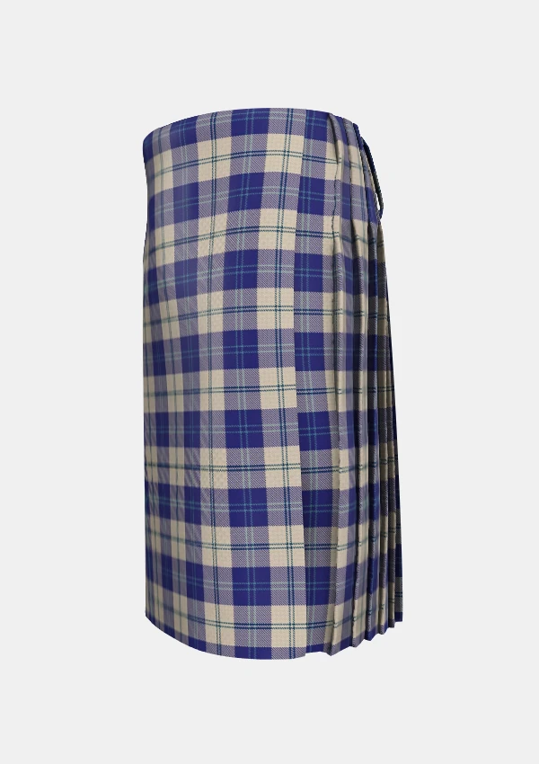 Traditional_Ailsa_Royal_Blue_Tartan_kilt_left_image_with_pleated_design_and_adjustable_buckles_for_men