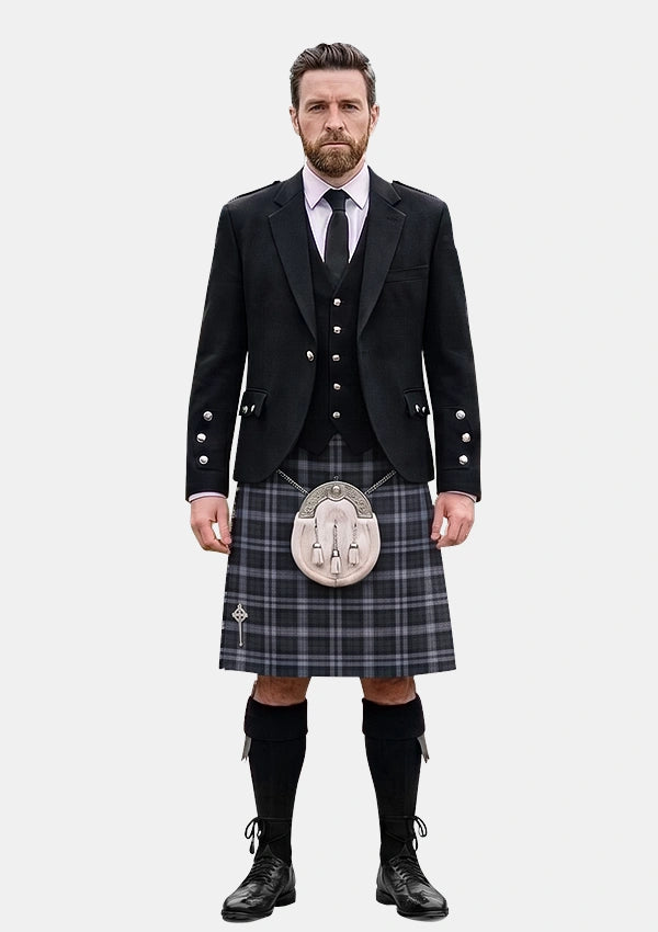 Traditional_Black_Scottish_National_Tartan_Kilt_and_Argyle_Jacket_Kilt_Outfits_front_image