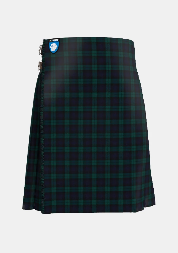 Traditional_Black_Watch_Tartan_kilt_front_image_with_pleated_design_and_adjustable_buckles_for_men