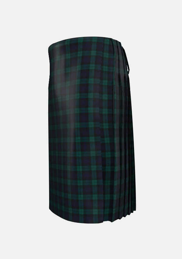 Traditional_Black_Watch_Tartan_kilt_left_image_with_pleated_design_and_adjustable_buckles_for_men