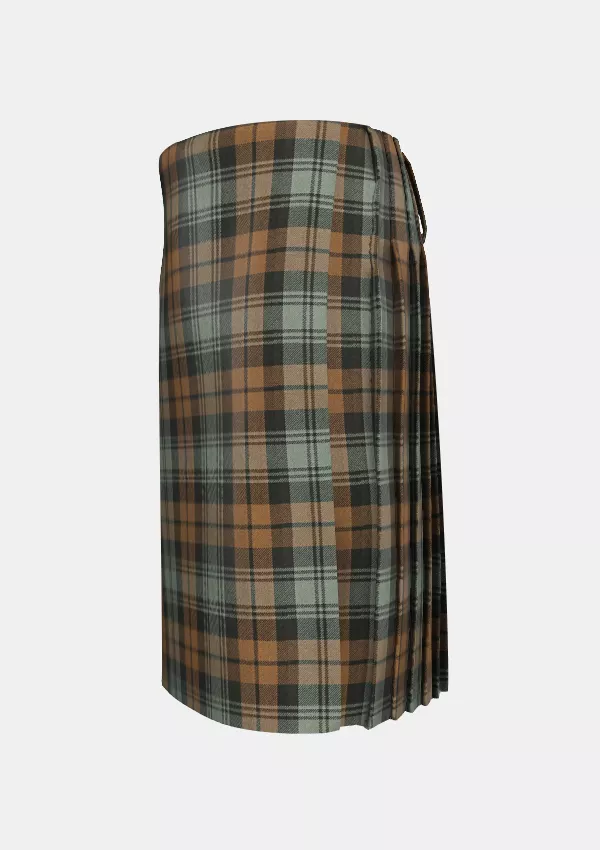 Traditional_Black_Watch_Weathered_Tartan_kilt_left_image_with_pleated_design_and_adjustable_buckles_for_men