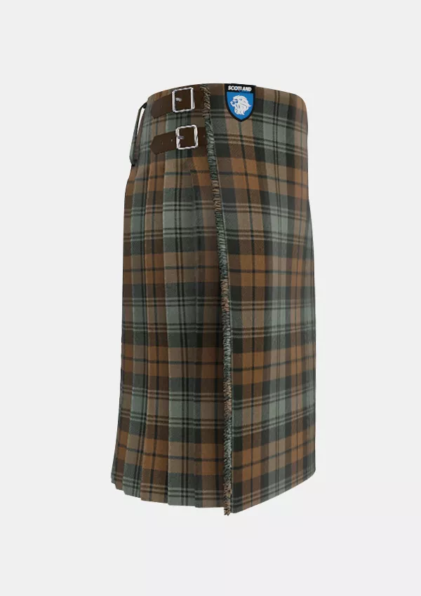Traditional_Black_Watch_Weathered_Tartan_kilt_right_image_with_pleated_design_and_adjustable_buckles_for_men