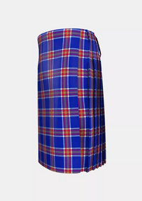 Traditional_Blue_Rust_Tartan_kilt_left_image_with_pleated_design_and_adjustable_buckles_for_men