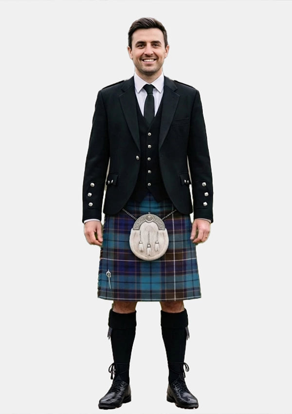 Traditional_Buchanan_Blue_Tartan_Kilt_and_Argyle_Jacket_Kilt_Outfits_front_image