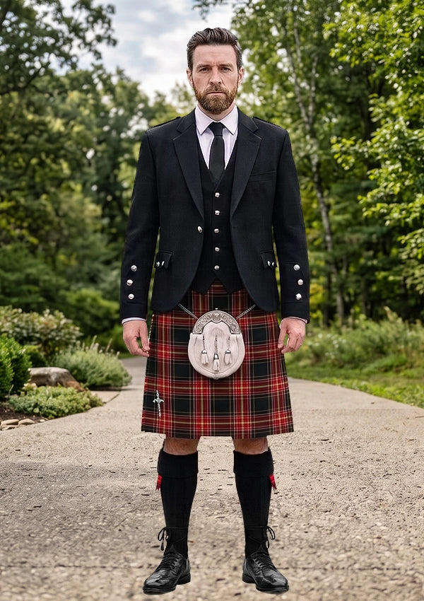 Traditional_Clan_Firefighter_Tartan_Kilt_and_Argyle_Jacket_Kilt_Outfit_front_image