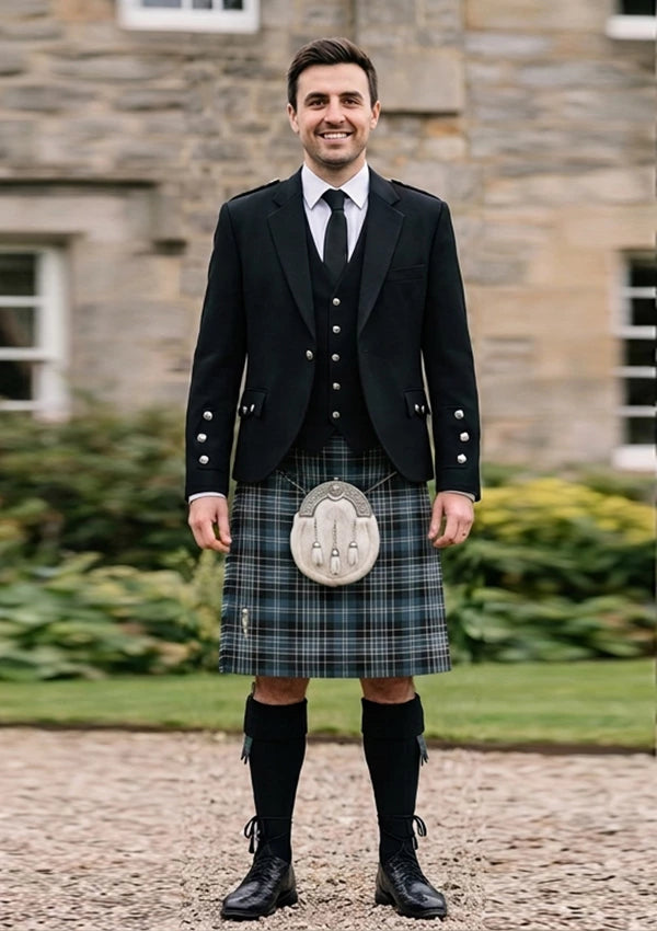 Traditional_Clarke_Ancient_tartan_633_Kilt_and_Argyle_Jacket_Kilt_Outfit_front_image