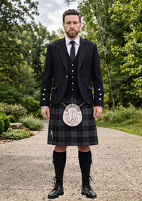 Traditional_Dark_Grey_Highlander_Tartan_Kilt_and_Argyle_Jacket_Kilt_Outfit_front_image
