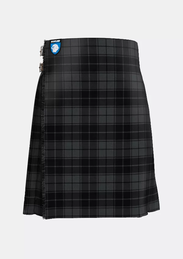 Traditional_Dark_Grey_Highlander_Tartan_kilt_front_image_with_pleated_design_and_adjustable_buckles_for_men