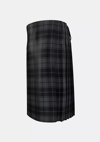 Traditional_Dark_Grey_Highlander_Tartan_kilt_left_image_with_pleated_design_and_adjustable_buckles_for_men