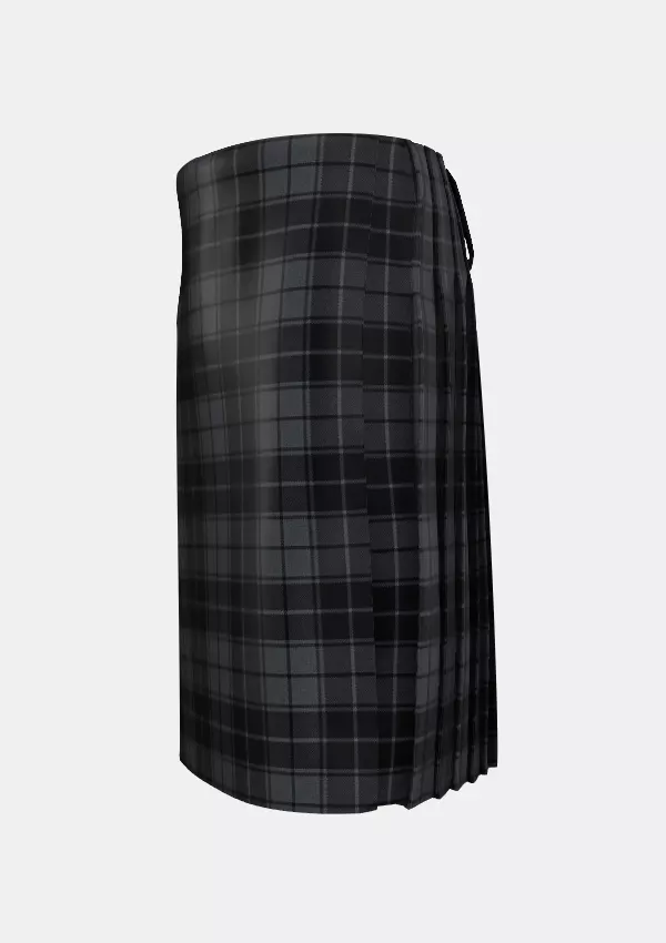 Traditional_Dark_Grey_Highlander_Tartan_kilt_left_image_with_pleated_design_and_adjustable_buckles_for_men