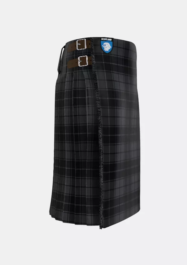 Traditional_Dark_Grey_Highlander_Tartan_kilt_right_image_with_pleated_design_and_adjustable_buckles_for_men