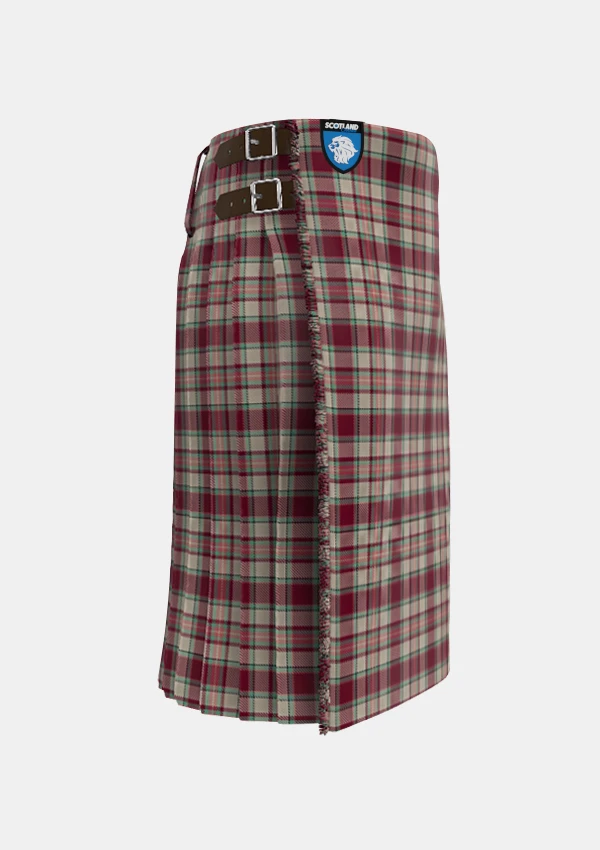 Traditional_Etive_Burgundy_Tartan_kilt_7576_right_image_with_pleated_design_and_adjustable_buckles_for_men
