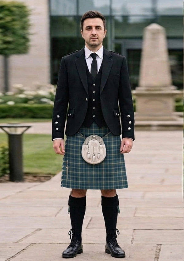 Traditional_Gorman_Blue_Tartan_10390_Kilt_and_Argyle_Jacket_Kilt_Outfit_front_image
