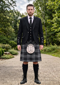 Traditional_Grey_Highlander_Tartan_Kilt_and_Argyle_Jacket_Kilt_Outfit_front_image