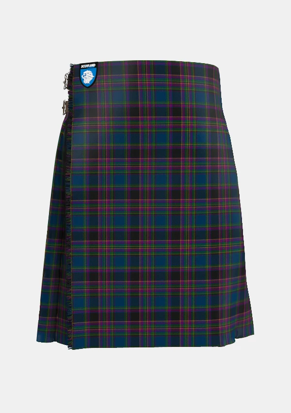 Traditional_Highland_Mist_Tartan_kilt_4585_front_image_with_pleated_design_and_adjustable_buckles_for_men