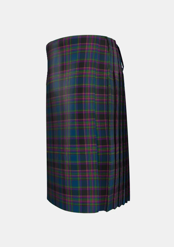 Traditional_Highland_Mist_Tartan_kilt_4585_left_image_with_pleated_design_and_adjustable_buckles_for_men