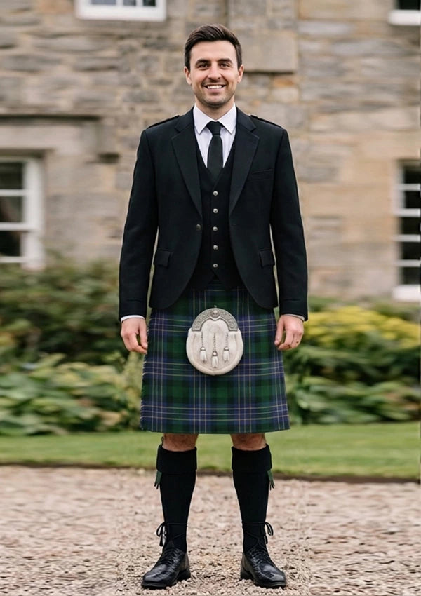 Traditional_Hughes_tartan_2599_Kilt_and_Argyle_Jacket_Kilt_Outfit_front_image