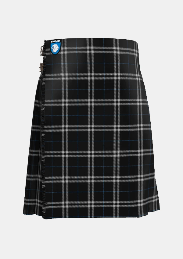 Traditional_London_Fog_Black_Tartan_kilt_7269_front_image_with_pleated_design_and_adjustable_buckles_for_men