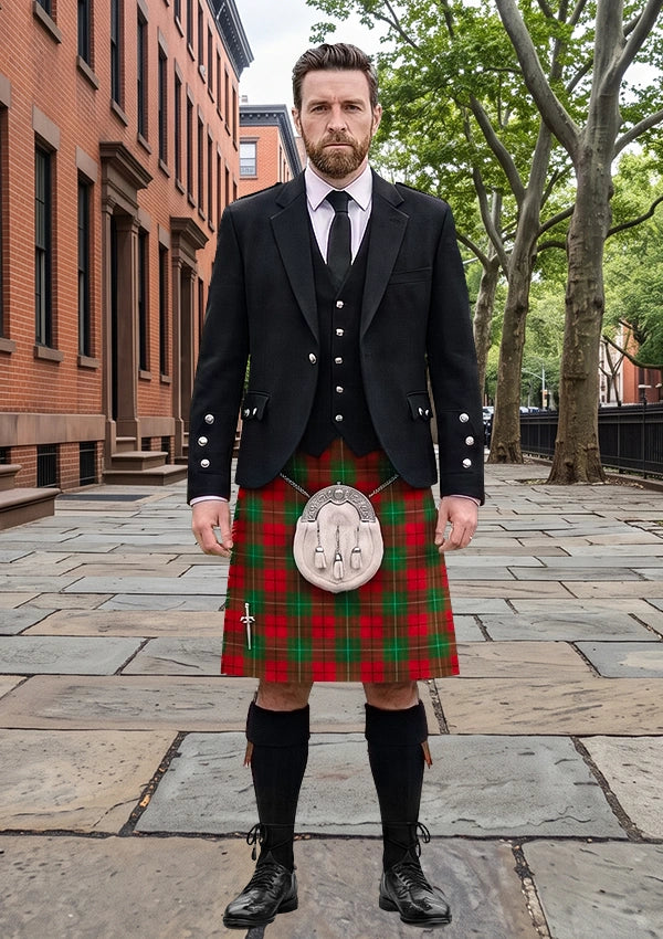 Traditional_MacAulay_Red_Tartan_Kilt_and_Argyle_Jacket_Kilt_Outfit_front_image