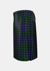 Traditional_MacKinlay_2_4_black_stripes_Tartan_3423_kilt_left_image_with_pleated_design_and_adjustable_buckles_for_men