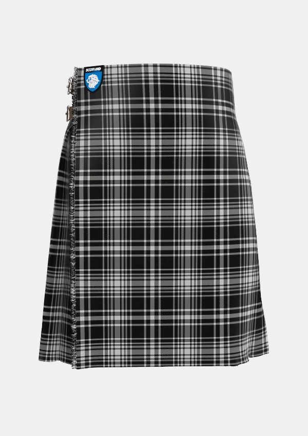 Traditional_MacLean_Black_and_White_Tartan_1824_kilt_front_image_with_pleated_design_and_adjustable_buckles_for_men