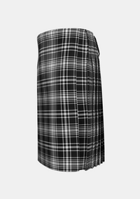 Traditional_MacLean_Black_and_White_Tartan_1824_kilt_left_image_with_pleated_design_and_adjustable_buckles_for_men