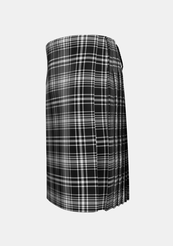 Traditional_MacLean_Black_and_White_Tartan_1824_kilt_left_image_with_pleated_design_and_adjustable_buckles_for_men