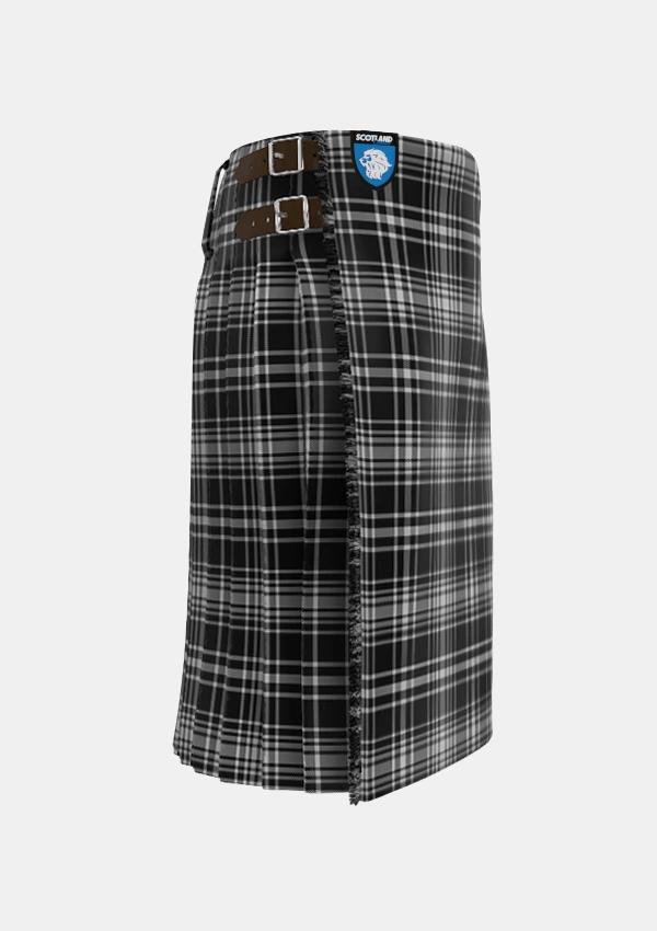 Traditional_MacLean_Black_and_White_Tartan_1824_kilt_right_image_with_pleated_design_and_adjustable_buckles_for_men
