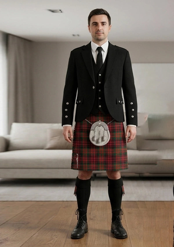 Traditional_Macdonald_Clan_Tartan_Kilt_and_Argyle_Jacket_Kilt_Outfit_front_image