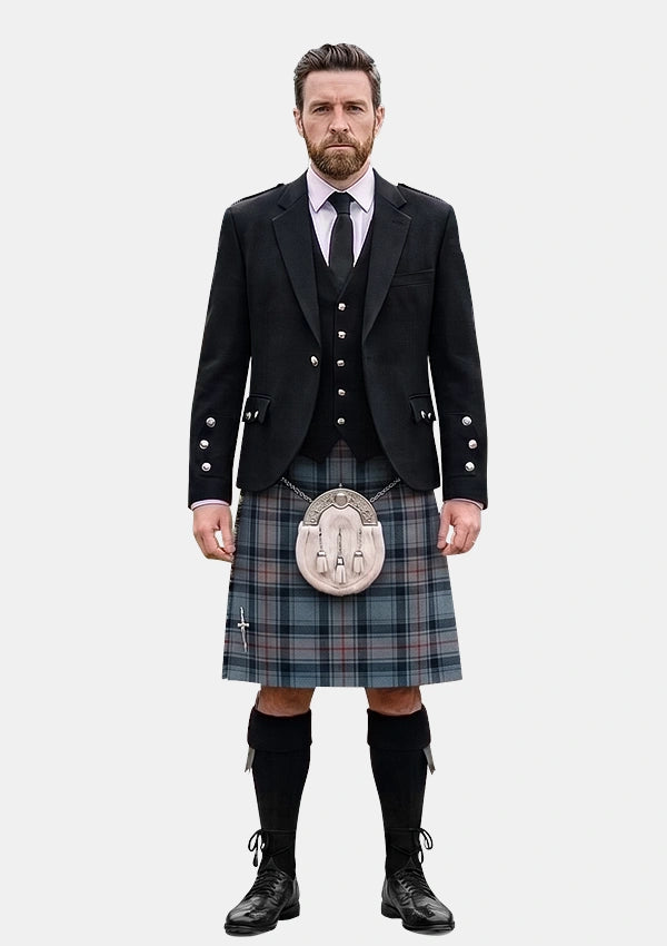 Traditional_Mackay_Blue_Tartan_264_Kilt_and_Argyle_Jacket_Kilt_Outfits_front_image