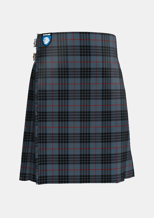 Traditional_Mackay_Blue_Tartan_kilt_264_front_image_with_pleated_design_and_adjustable_buckles_for_men