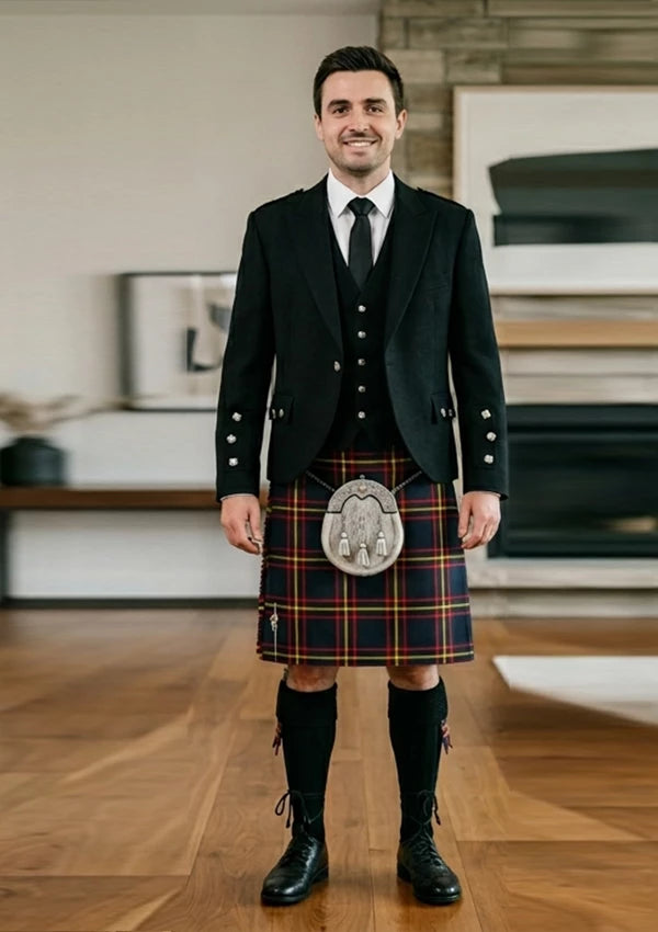 Traditional_Maclain_of_lochbuie_hunting_tartan_Kilt_and_Argyle_Jacket_Kilt_Outfit_front_image