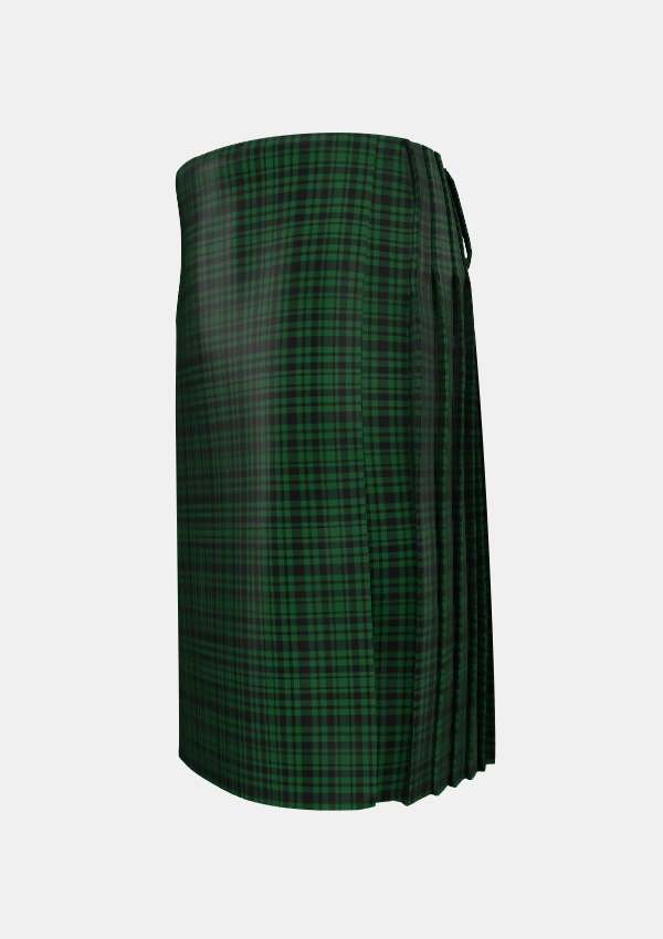 Traditional_Menzies_Green_Tartan_788_kilt_left_image_with_pleated_design_and_adjustable_buckles_for_men
