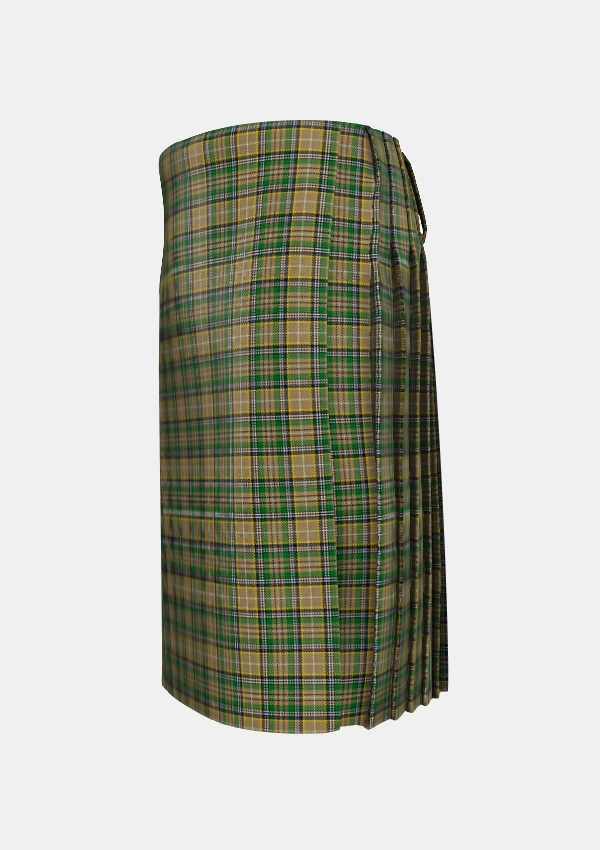 Traditional_O_Farrell_Tartan_kilt_left_image_with_pleated_design_and_adjustable_buckles_for_men