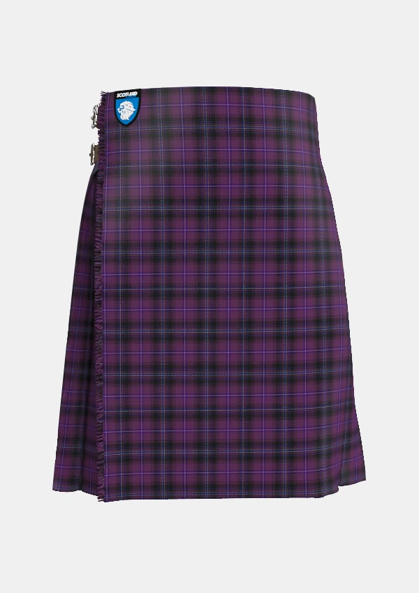 Traditional_Purple_Tartan_kilt_front_image_with_pleated_design_and_adjustable_buckles_for_men
