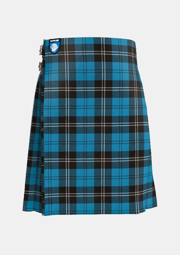 Traditional_Ramsay_Blue_tartan_front_image_with_pleated_design_and_adjustable_buckles_for_men