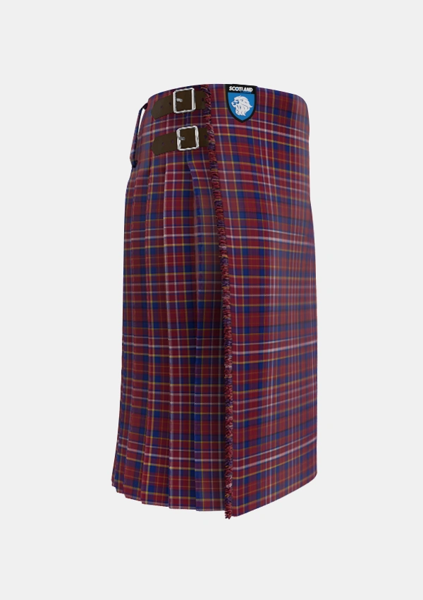 Traditional_Ruxton_Hunting_Tartan_2379_kilt_right_image_with_pleated_design_and_adjustable_buckles_for_men