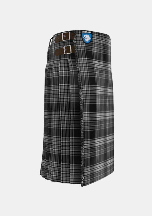 Traditional_Scott_Black_and_White_Tartan_1245_kilt_right_image_with_pleated_design_and_adjustable_buckles_for_men