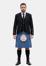 Traditional_Solid_Blue_Tartan_Kilt_and_Argyle_Jacket_Kilt_Outfits_front_image